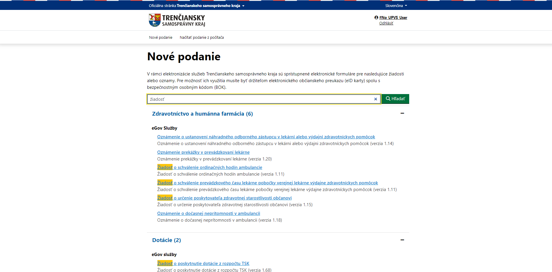 Vyhľadávanie podaní