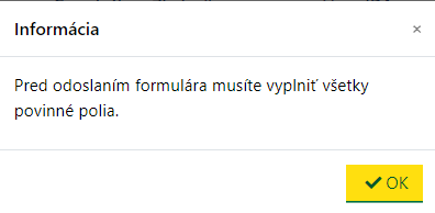 Upozornenie pri nevyplnení povinných údajov